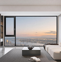 Ventana Corredera de Aluminio con Rotura de Puente Térmico, Fija y Abatible, para Balcón de Apartamento o Villa, Estilo Moderno y Lujoso, Color Negro, Marca Wharton, para Sala de Estar
