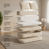 Canapé Chesterfield moderne une place pour salon, modèle Cashew, revêtement en tissu éponge pur, compression sous vide, moulage monobloc