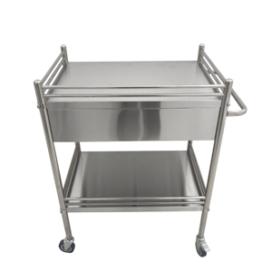 Chariot mobile <span class=keywords><strong>de</strong></span> traitement infirmier d'urgence à double couche <span class=keywords><strong>de</strong></span> meubles d'hôpital médical Dressing Care Cart avec 2 tiroirs et roulettes - Product Image 3