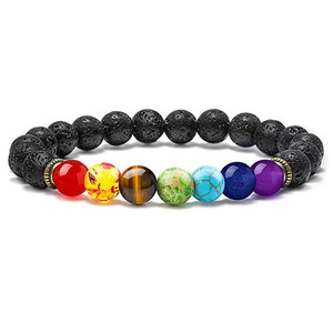 Colorful <b>Beaded</b> <b>Bracelet</b> Natural Stone Beads Yoga Valconic Healing Energy Lava Stone 7 Chakra Diffuser <b>Bracelet</b> - Product Image 6