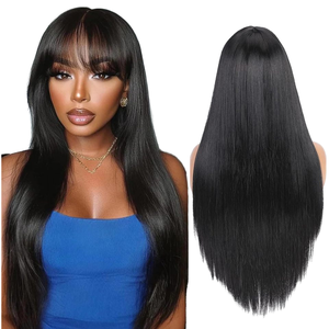 Wiger dài tóc giả màu đen <span class=keywords><strong>bangs</strong></span> thẳng tổng hợp chịu nhiệt tóc tự nhiên của phụ nữ đầy đủ màu đen cosplay tóc giả cho trang phục hàng ngày 1B - Product Image 1