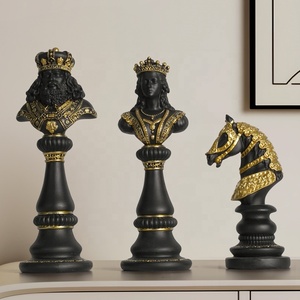 Ornamen catur hitam dan putih emas dan perak tokoh Barat catur kecil dekorasi meja rumah