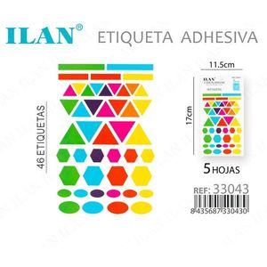 Ilan Adhesive Label 46 Labels 5 <b>Sheets</b> <b>Colorful</b> Geometric Shapes For Crafting - Product Image 1