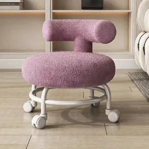 Beauty Salon Stool Leather Round Rolling Low Stool Portable Pedicure Foot Stool With Wheels