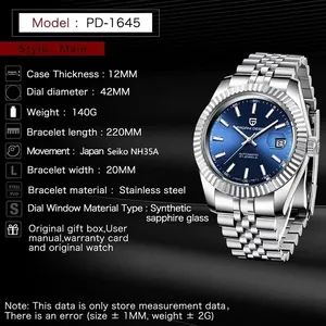 Montre mécanique <span class=keywords><strong>Pagani</strong></span> Design 1645, très vendue, pour homme, bracelet en acier classique, étanche, mouvement automatique <span class=keywords><strong>NH35A</strong></span>, montre-bracelet pour homme, style business. - Product Image 6