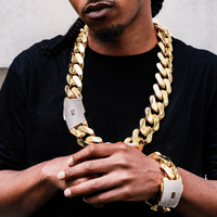 Collier Homme Chaîne Maille Cubaine Miami Épaisse Plaqué Or 14K 18K, Bijoux Hip Hop avec Fermoir Pavé Classique Type Monaco