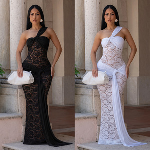 Robe moulante asymétrique sexy en dentelle à une épaule avec ceinture, idéale pour les séances <span class=keywords><strong>photo</strong></span> de voyage – Nouvelle collection tendance pour femme - Product Image 2