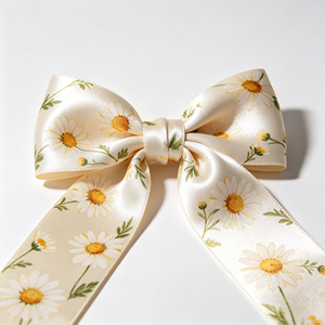 Nœud en ruban de satin floral marguerite doux et brillant, fait main, pré-noué, pour emballage cadeau haut de gamme, ornement de pince à cheveux pour anniversaire - Product Image 6