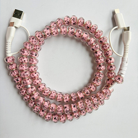 Câble de charge multi-prise USB Type C 4 en 1 avec perles en forme de papillon rose, transfert de données