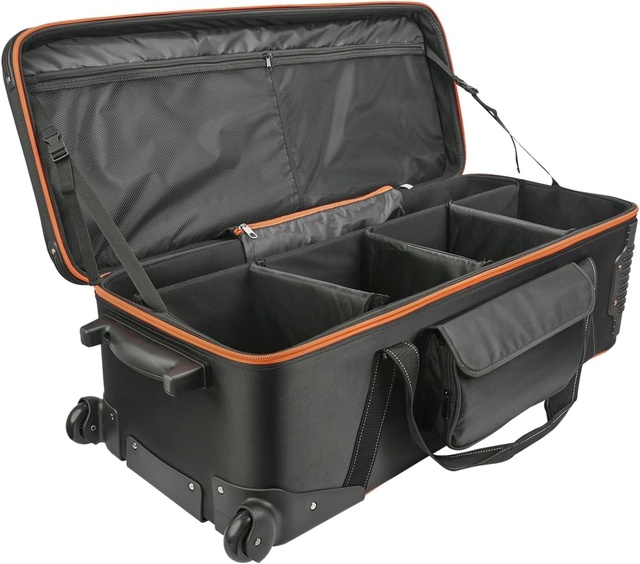 Photo Studio Trolley Case with Side Pocket Rolling Camera Bag Carrying Bag with Wheel for Light Stands Tripods Flashes Telescope