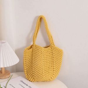 Bolso de mano de ganchillo hecho a mano, nuevo, de hilo de algodón trenzado, estilo vintage, tipo cesta de playa de paja, para la playa - Product Image 5