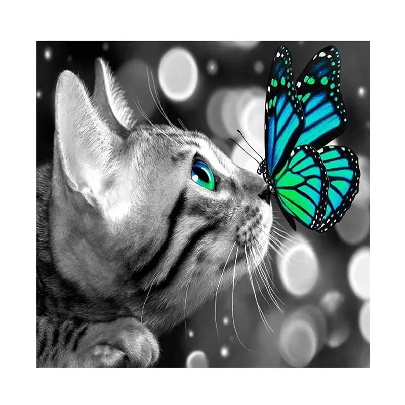 Custom Made Diy Digital Art Resin Square Round Drills Cute Cat Butterfly Diamond Art for beginners