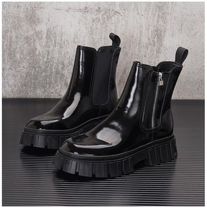 New High Top Black Casual <b>Shoes</b> for Outdoor Short Boots, Men's Thick Soled <b>Height</b> <b>Increasing</b> Motorcycle <b>Shoes</b> - Product Image 2