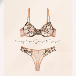 Ensemble de soutien-gorge à broderie florale <span class=keywords><strong>en</strong></span> dentelle transparente pour femmes Lingerie sexy Sous-vêtements de nuit Confort tentant Doux Respirant - Product Image 6