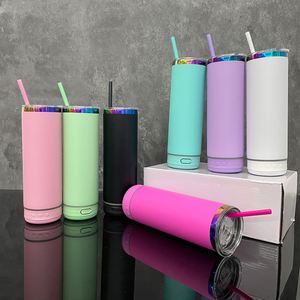 Gobelet musical en acier inoxydable de 20 oz avec haut-parleur intégré, rechargeable par USB, coloré style macaron, plaqué arc-en-ciel, lecteur sans fil - Product Image 2