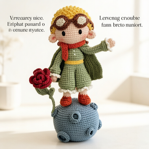 Muñeco Amigurumi Hecho a Mano al Crochet, Pequeño Príncipe con Rosa y Planeta, Personalizable, Figura de Hilo Tejido, Mini Adorno de Escritorio Estilo Cottagecore, Romántico - Product Image 1