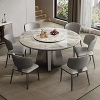Ensemble de table et chaises de salle à manger rondes en marbre de luxe moderne, 4, 6 ou 8 places, cuisine, salle à manger, salon, design de meubles en métal élégant