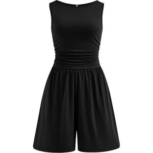 Mono sin mangas de verano para mujer, cintura alta, pierna ancha, informal, para vacaciones en la playa, conjunto de una pieza, tela elástica transpirable - Product Image 1
