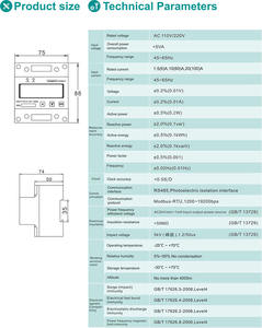 Dispositivo de Monitoreo de Voltaje Automático - Medidor Eléctrico Monofásico de Riel DIN con Pantalla LCD RS485, Precisión de 0.5S, 100A Máx., 80A Nominal - Product Image 5