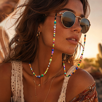 Chaîne de lunettes perlée colorée, sangle de lunettes de soleil style bohème, cordon de masque, support anti-perte pour femmes, accessoire de bijoux pour le cou