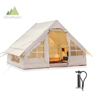 Tente gonflable de luxe avec pompe, tente de type cabane en bois pour 4 saisons, grande tente de camping familiale pour l'extérieur avec fenêtres et portes en maille - Product Image 4