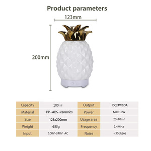 เครื่องกระจายกลิ่นอโรมาอัลตราโซนิกเซรามิกกลิ่นสับปะรด 100 มล. เครื่องเพิ่มความชื้นสำหรับบ้าน สำนักงาน ห้องนอน แบบเสียบปลั๊กไฟฟ้า - Product Image 3