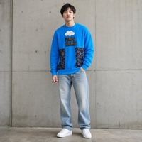Sweat-shirt ras du cou personnalisé coupe ajustée en coton brossé épais avec broderie 3D et patch, délavage vintage, coupe classique