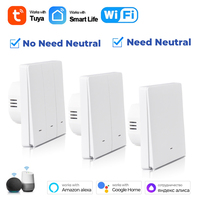 Interruptor de Luz Inteligente Tuya con Wi-Fi, Control por Aplicación, Control con Botón, Compatible con Cable Neutro/Sin Cable Neutro, Compatible con Alexa y Google Home