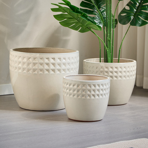 <b>Ceramic</b> <b>Flower</b> <b>Pot</b> Set Of 3 15 12 9 Inch White Diamond Pattern <b>For</b> Indoor Outdoor Use - Product Image 1