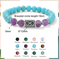 Pulsera de Runas Vikingas con Amatista Natural, Pulsera de Cuentas con Espaciadores de Acero Inoxidable, Joyería Rúnica Nórdica Retro para Hombre y Mujer, Regalo para Él