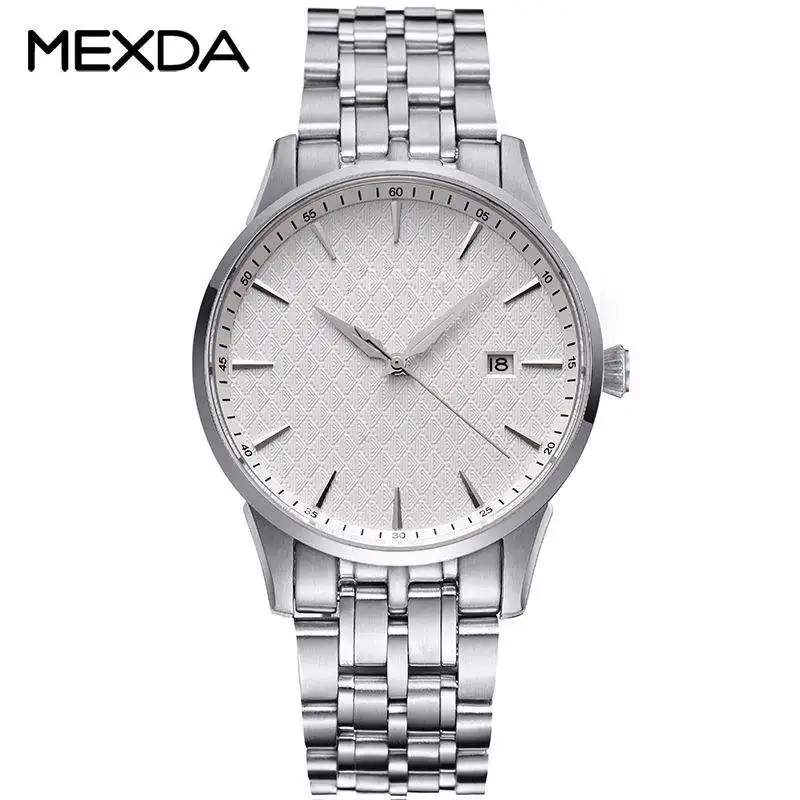 Mexda Brand Factory Price Fashion Casual Stainless Steel Case Genuine Leather Strap Business Wrist Watch For Men