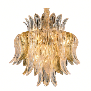 Lustre <span class=keywords><strong>en</strong></span> cristal de plumes de luxe luminaire de plafond moderne <span class=keywords><strong>en</strong></span> feuille d'or éclairage suspendu décoratif élégant pour la décoration intérieure - Product Image 1