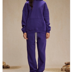 Ensemble 2 pièces hiver respirant grande taille pour homme – Pantalon de survêtement coupe droite et sweat à capuche zippé unisexe personnalisable avec logo – Streetwear en molleton - Product Image 6