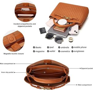 Custom PU Leather Hand woven Designer Tote Bag Retro All-match <b>Large</b> Capacity Commuting Crossbody Single shoulder Handbag - Product Image 5