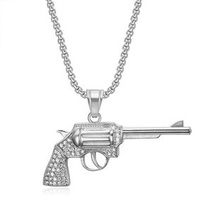 yunnique Revolver Pendant Necklace Stainless Steel Gold Plated Pave Setting Men's Hip Hop Jewelry Gift - Product Image 5