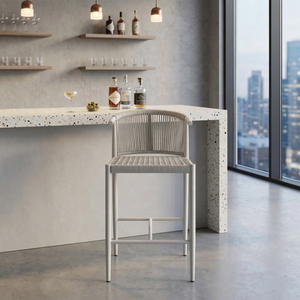 Sgabelli da <span class=keywords><strong>Bar</strong></span> Brio in Corda Intrecciata Leggera, Effetto Legno, in Alluminio, Altezza Bancone, per Hotel, Ristoranti, Cucine e <span class=keywords><strong>Bar</strong></span> - Product Image 3