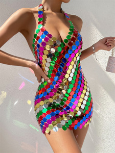 Club Sexy trajes <span class=keywords><strong>2022</strong></span> color lentejuelas <span class=keywords><strong>vestido</strong></span> brillo correas corto cóctel <span class=keywords><strong>vestido</strong></span> de <span class=keywords><strong>fiesta</strong></span> baile Disco Club nocturno <span class=keywords><strong>vestido</strong></span> 0815 - Product Image 4