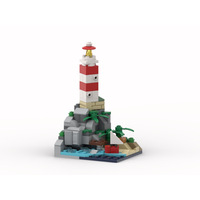 BZ-0219 114 pièces Blocs de construction MOC classiques, phare côtier rayé rouge et blanc, mini paysage océanique, briques de collection, jouet cadeau