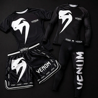 Ensemble 4 pièces noir et blanc : Short de boxe extensible, Rashguard, Pantalon de compression 100% Polyester, Logo personnalisé, OEM ODM, Faible MOQ, Fabricant