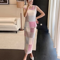 Ensemble deux pièces plissé pour femme, style Pop-Art géométrique, haut sans manches et jupe colonne, directement de l'usine