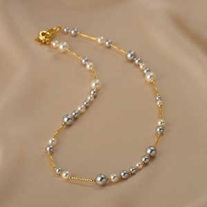 WENCHI Women's <b>14K</b> <b>Gold</b> Design Sweater <b>Chain</b> Mixed Color Strong Light Pearl Necklace 450g - Product Image 5