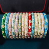 Gelang Wanita Etnik Vintage Berbahan Paduan Logam Anti Luntur, Berlapis Emas 18K, Motif Tetesan Minyak Warna-warni, Relief Bunga Zirkon, Cloisonne