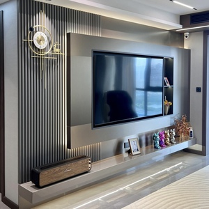 Mobile TV Moderno con Griglia Effetto Pietra, Pannello TV e Armadietti Personalizzabili per Arredamento Soggiorno - Product Image 1