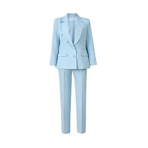 Design de luxe détails fins Texture tissu sergé 3 couleurs blanc/jaune/bleu clair vêtements de travail formels 2 pièces Blazer pantalon costume