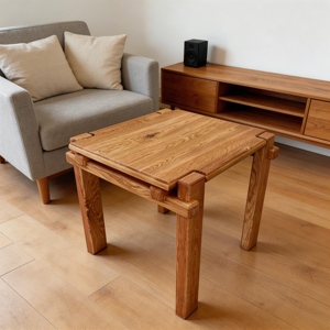 Mesa de Restaurante Cuadrada de Madera de Roble Vintage con Cuatro Patas, Mesas Auxiliares de Madera - Product Image 5