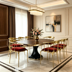 Table à manger ovale de luxe italienne sur mesure <span class=keywords><strong>en</strong></span> bois massif, 8-10 places, grande table de salle à manger pour villa et projet de mobilier de manoir - Product Image 5