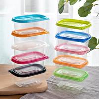 Boîte à lunch rectangulaire en plastique transparente de 280 ml pour gâteau mille-feuille, dessert au lait de soja, avec couvercle coloré, compatible micro-ondes, pour salade de fruits