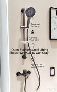 Kit <span class=keywords><strong>de</strong></span> <span class=keywords><strong>douche</strong></span> moderne chromé avec porte-savon, trois sorties <span class=keywords><strong>d</strong></span>'eau, jet pluie, jet doux, barre coulissante, fixation murale, finition polie - Product Image 4