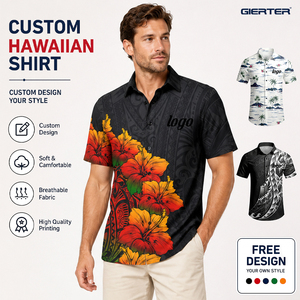 Camisa Hawaiana Polinesia Personalizada para Hombre, Camisa Tribal de Samoa, Tonga, Fiyi, <span class=keywords><strong>Tahiti</strong></span> con Hibisco, Camisa Floral de las Islas del Pacífico OEM ODM - Product Image 1