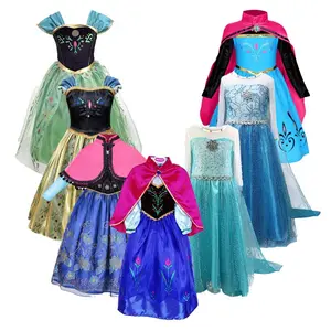 children's wear kids Party Cosplay Costume Long Sleeve Sequin Princess Girl Elsa Dress Set New Elsa Anna Dress 3-8T HCGD-001